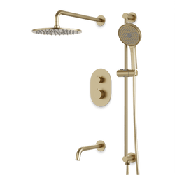 Opera Thermostatic Shower Trim Kit with Hand Shower on Slide Bar, Tub Filler - Satin Brass / Wide thumbnail 1