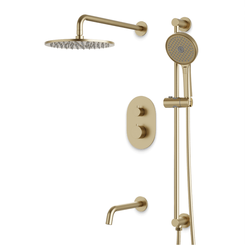 Opera Thermostatic Shower Trim Kit with Hand Shower on Slide Bar, Tub Filler - Satin Brass / Wide image 1