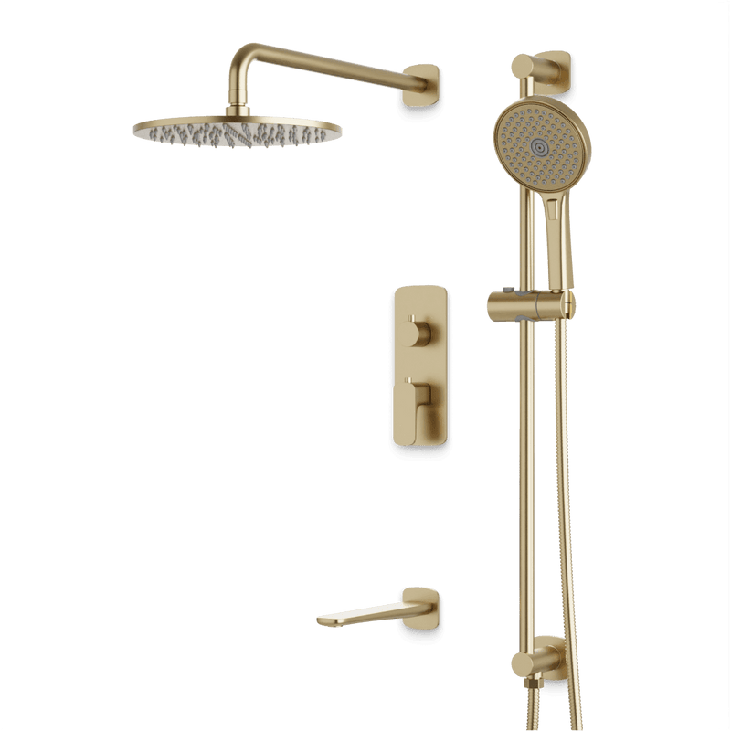 Harmony Thermostatic Shower Trim Kit with Hand Shower on Slide Bar, Tub Filler - Satin Brass / 10" (standard) image 1