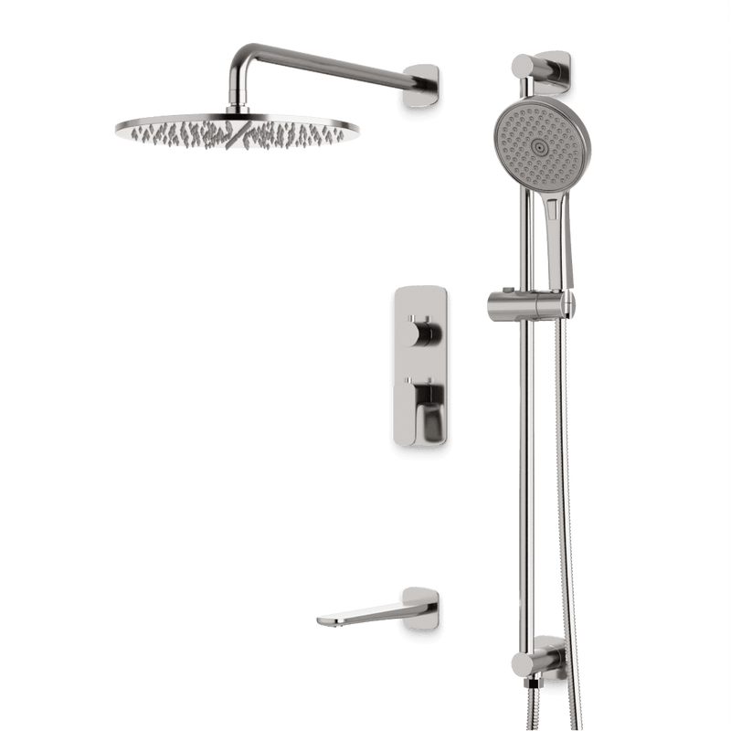 Harmony Thermostatic Shower Trim Kit with Hand Shower on Slide Bar, Tub Filler - Brushed Nickel / 12" image 1