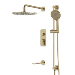 Harmony Thermostatic Shower Trim Kit with Hand Shower on Slide Bar, Tub Filler - Satin Brass / 12" thumbnail 1