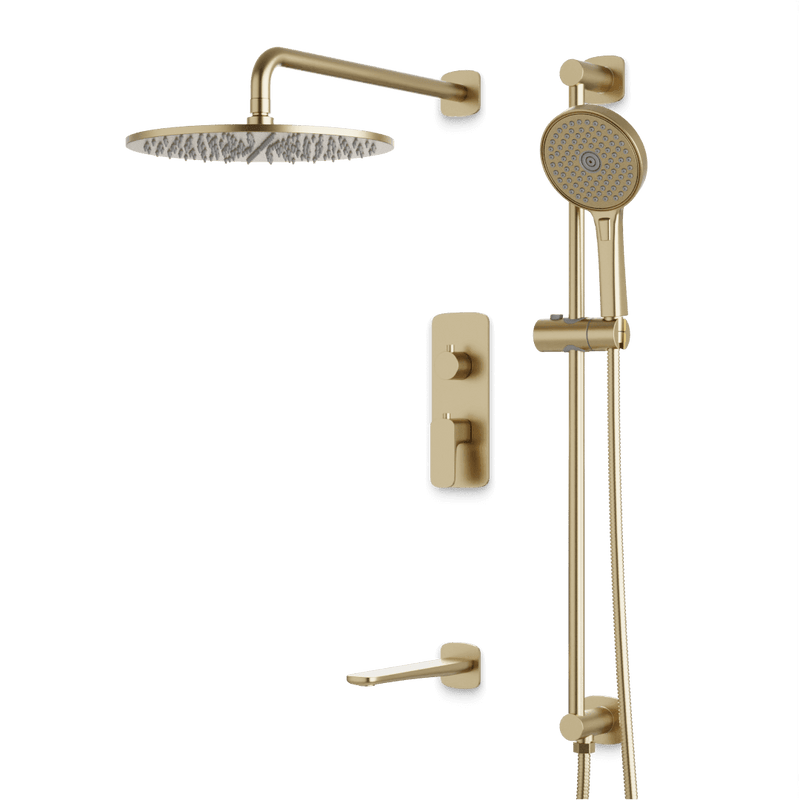 Harmony Thermostatic Shower Trim Kit with Hand Shower on Slide Bar, Tub Filler - Satin Brass / 12" image 1