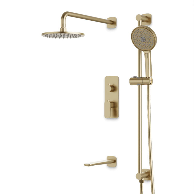 Harmony Thermostatic Shower Trim Kit with Hand Shower on Slide Bar, Tub Filler - Satin Brass / 8" image 1