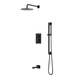 Square + Round Thermostatic Shower Trim Kit with Wall Mount Shower Head, Hand Held Shower on Slide Bar, Tub Filler Artos US Matte Black 