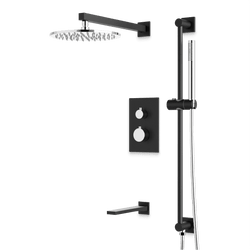 Otella Thermostatic Shower Trim Kit with Hand Shower on Slide Bar, Tub Filler - Chrome/Matte Black / Wide thumbnail 1