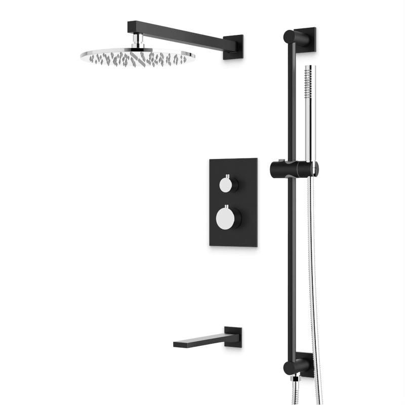 Otella Thermostatic Shower Trim Kit with Hand Shower on Slide Bar, Tub Filler - Chrome/Matte Black / Wide image 1