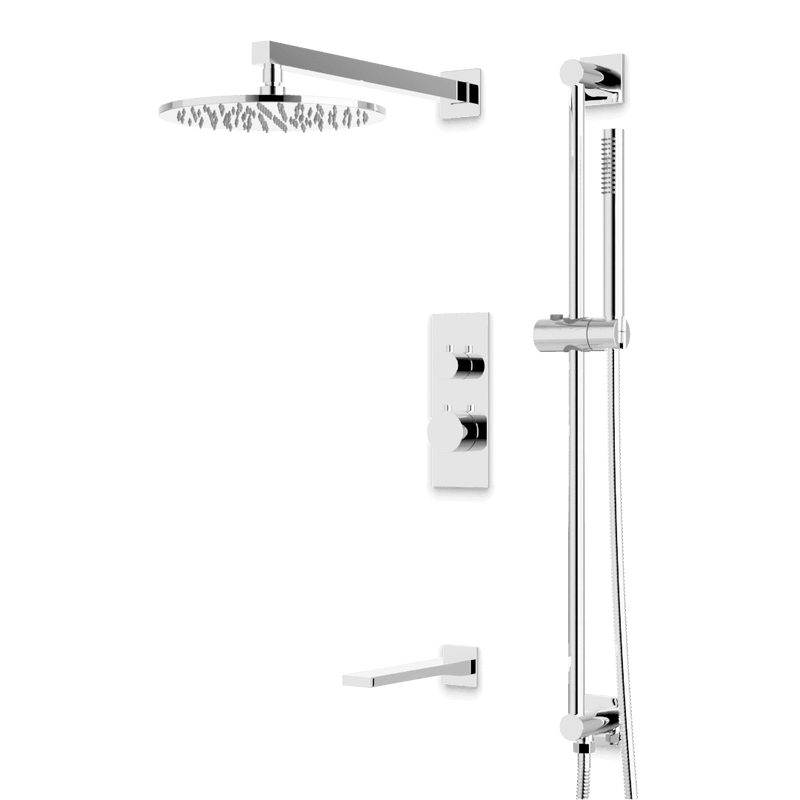 Otella Thermostatic Shower Trim Kit with Hand Shower on Slide Bar, Tub Filler - Chrome / Linear image 1