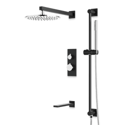 Otella Thermostatic Shower Trim Kit with Hand Shower on Slide Bar, Tub Filler - Chrome/Matte Black / Linear thumbnail 1