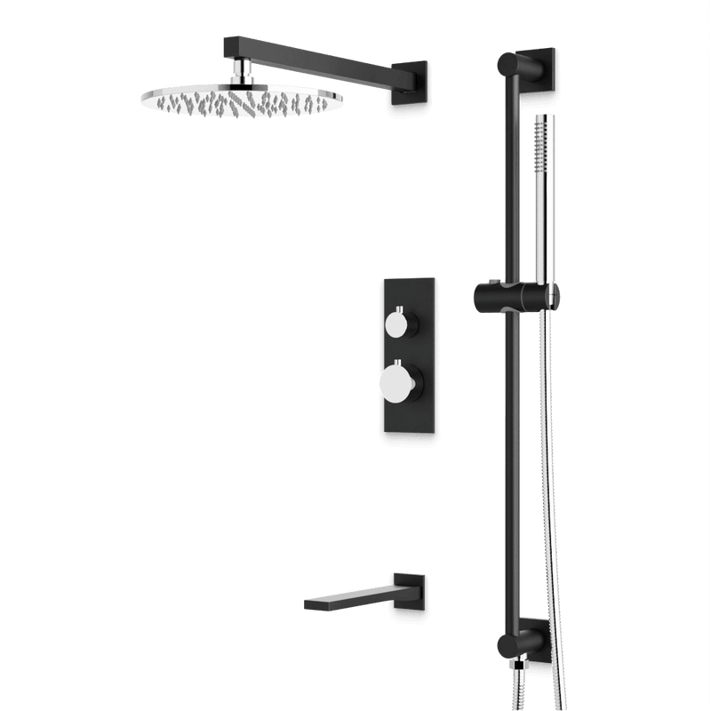 Otella Thermostatic Shower Trim Kit with Hand Shower on Slide Bar, Tub Filler - Chrome/Matte Black / Linear image 1
