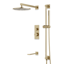 Otella Thermostatic Shower Trim Kit with Hand Shower on Slide Bar, Tub Filler - Satin Brass / Linear thumbnail 1