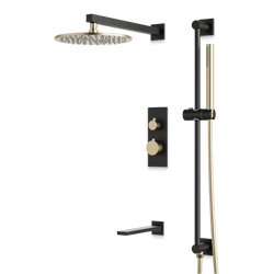 Otella Thermostatic Shower Trim Kit with Hand Shower on Slide Bar, Tub Filler - Satin Brass/Matte Black / Linear thumbnail 1