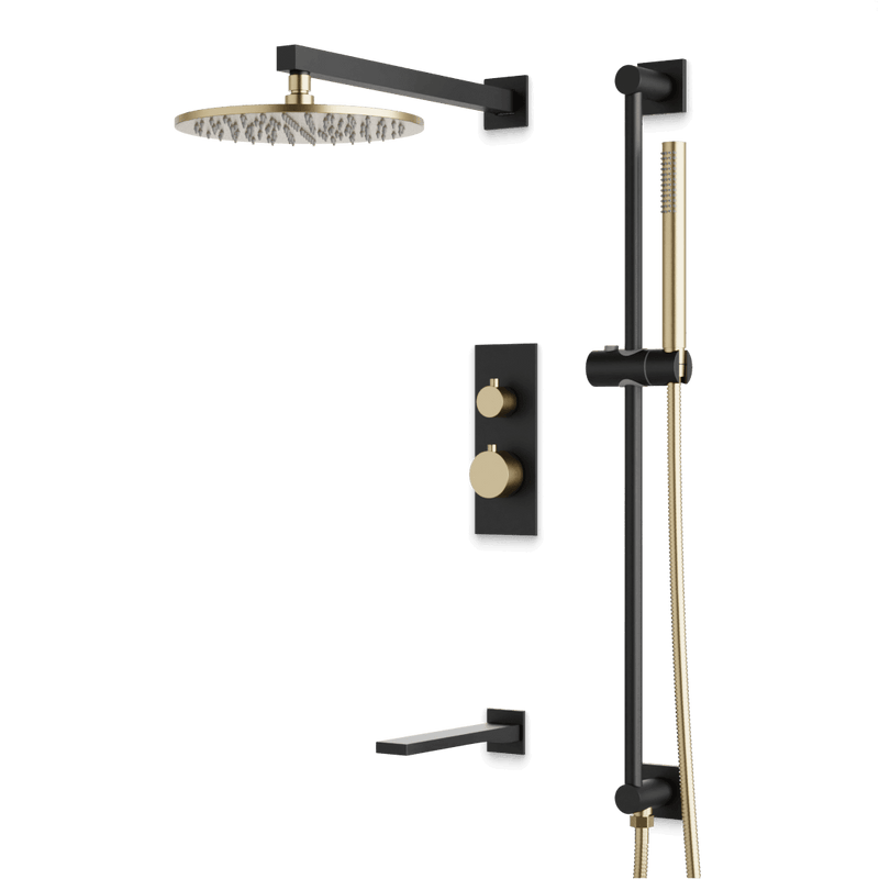 Otella Thermostatic Shower Trim Kit with Hand Shower on Slide Bar, Tub Filler - Satin Brass/Matte Black / Linear image 1