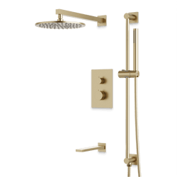 Otella Thermostatic Shower Trim Kit with Hand Shower on Slide Bar, Tub Filler - Satin Brass / Wide thumbnail 1