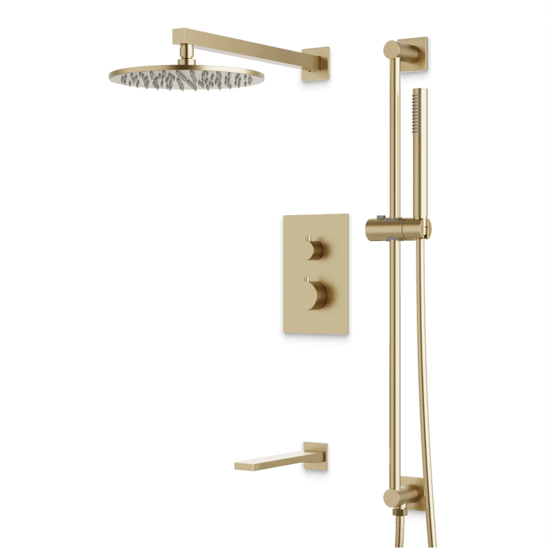 Otella Thermostatic Shower Trim Kit with Hand Shower on Slide Bar, Tub Filler - Satin Brass / Wide image 1