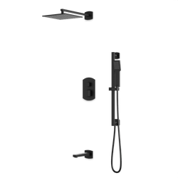 Transitional Thermostatic Shower Trim Kit with Wall Mount Shower Head, Hand Shower on Slide Bar, Tub Filler - Matte Black thumbnail 1