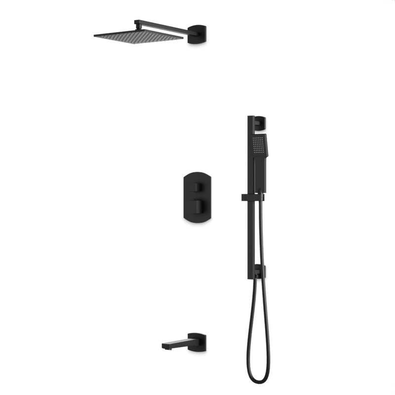 Transitional Thermostatic Shower Trim Kit with Wall Mount Shower Head, Hand Shower on Slide Bar, Tub Filler - Matte Black image 1