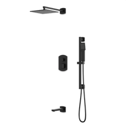 Transitional Thermostatic Shower Trim Kit with Wall Mount Shower Head, Hand Held Shower on Slide Bar, Tub Filler Artos US Matte Black 