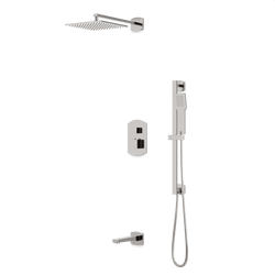 Transitional Thermostatic Shower Trim Kit with Wall Mount Shower Head, Hand Shower on Slide Bar, Tub Filler - Brushed Nickel thumbnail 1
