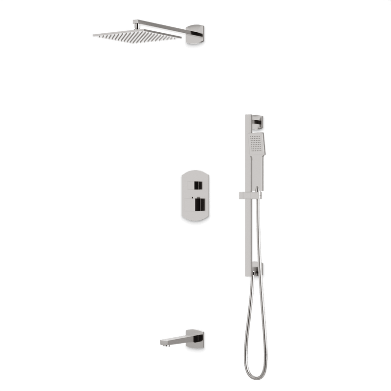 Transitional Thermostatic Shower Trim Kit with Wall Mount Shower Head, Hand Shower on Slide Bar, Tub Filler - Brushed Nickel image 1