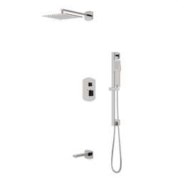 Transitional Thermostatic Shower Trim Kit with Wall Mount Shower Head, Hand Held Shower on Slide Bar, Tub Filler Artos US Brushed Nickel 