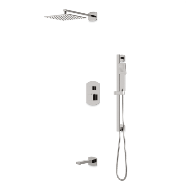 Transitional Thermostatic Shower Trim Kit with Wall Mount Shower Head, Hand Held Shower on Slide Bar, Tub Filler Artos US Brushed Nickel 
