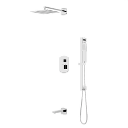Transitional Thermostatic Shower Trim Kit with Wall Mount Shower Head, Hand Shower on Slide Bar, Tub Filler - Chrome thumbnail 1
