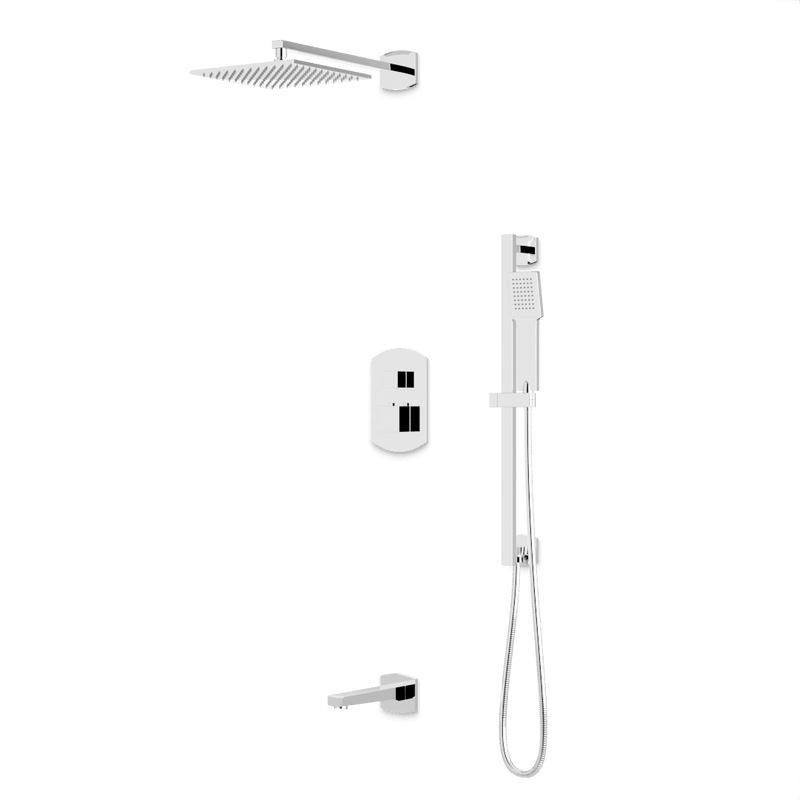 Transitional Thermostatic Shower Trim Kit with Wall Mount Shower Head, Hand Shower on Slide Bar, Tub Filler - Chrome image 1