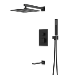 Edge Thermostatic Shower Trim Kit with Wall Mount Shower Head, Hand Shower, Tub Filler - Matte Black / Wide thumbnail 1