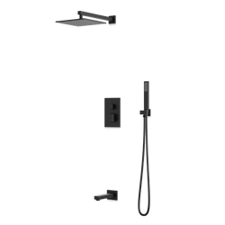 PS119 - Square Thermostatic Shower Trim Kit with Wall Mount Shower Head, Hand Held Shower, Tub Filler Artos US Matte Black 