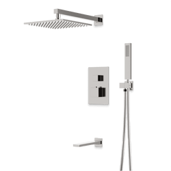 Edge Thermostatic Shower Trim Kit with Wall Mount Shower Head, Hand Shower, Tub Filler - Brushed Nickel / Wide thumbnail 1