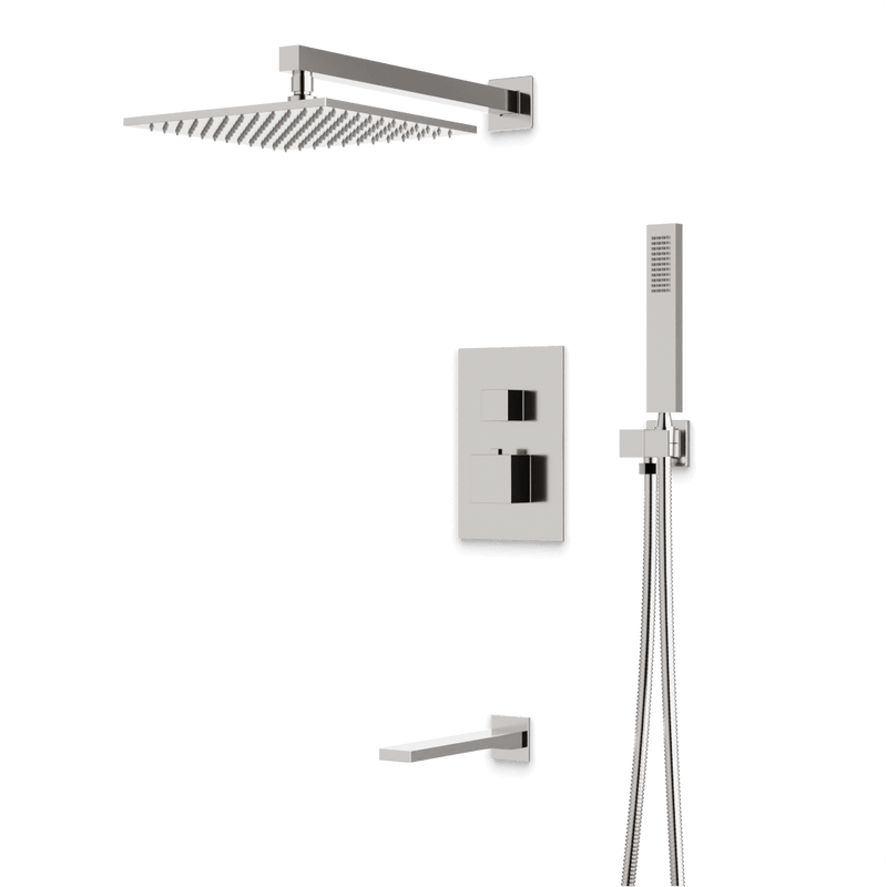 Edge Thermostatic Shower Trim Kit with Wall Mount Shower Head, Hand Shower, Tub Filler - Brushed Nickel / Wide image 1