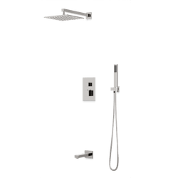 PS119 - Square Thermostatic Shower Trim Kit with Wall Mount Shower Head, Hand Held Shower, Tub Filler Artos US Brushed Nickel 