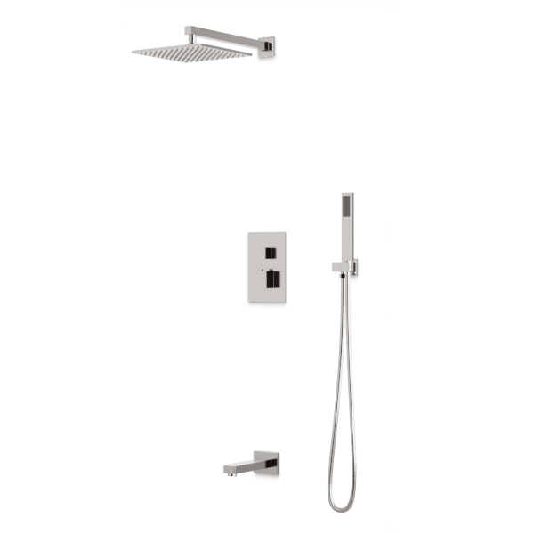 PS119 - Square Thermostatic Shower Trim Kit with Wall Mount Shower Head, Hand Held Shower, Tub Filler Artos US Brushed Nickel 