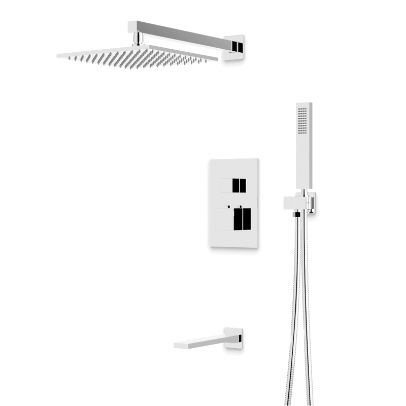 Edge Thermostatic Shower Trim Kit with Wall Mount Shower Head, Hand Shower, Tub Filler - Chrome / Wide image 1