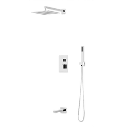 PS119 - Square Thermostatic Shower Trim Kit with Wall Mount Shower Head, Hand Held Shower, Tub Filler Artos US Chrome 