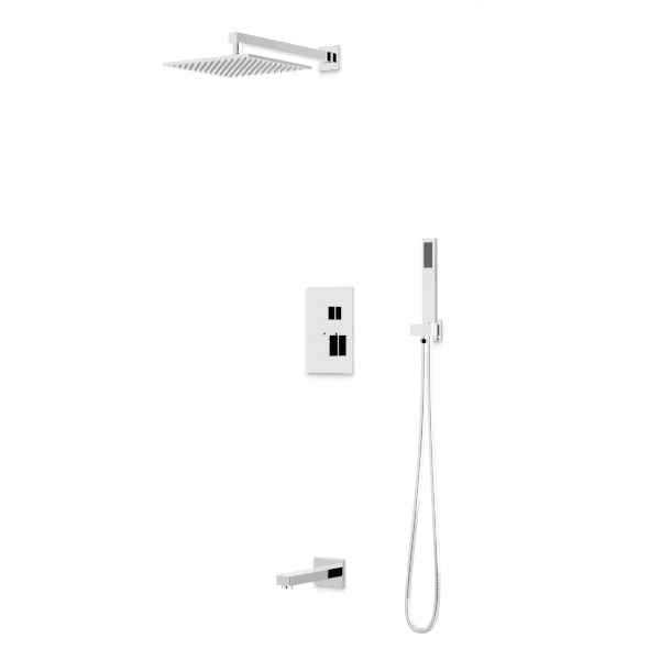 PS119 - Square Thermostatic Shower Trim Kit with Wall Mount Shower Head, Hand Held Shower, Tub Filler Artos US Chrome 