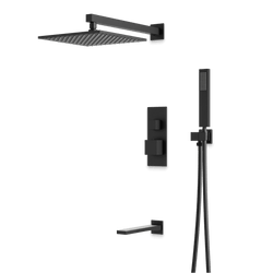 Edge Thermostatic Shower Trim Kit with Wall Mount Shower Head, Hand Shower, Tub Filler - Matte Black / Linear thumbnail 1
