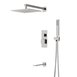 Edge Thermostatic Shower Trim Kit with Wall Mount Shower Head, Hand Shower, Tub Filler - Brushed Nickel / Linear thumbnail 1