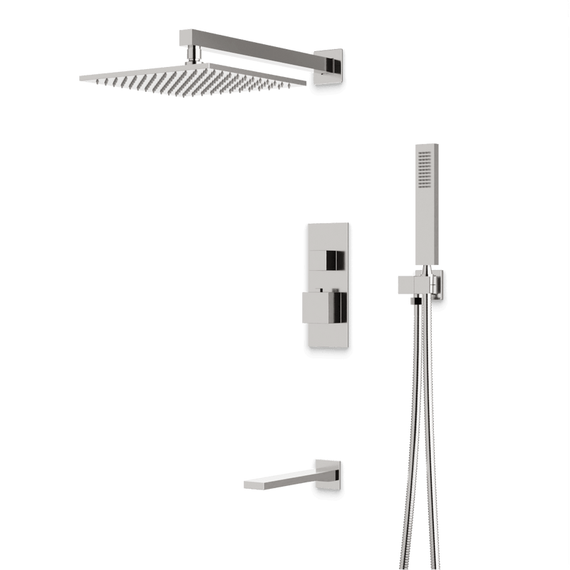 Edge Thermostatic Shower Trim Kit with Wall Mount Shower Head, Hand Shower, Tub Filler - Brushed Nickel / Linear image 1