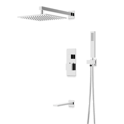 Edge Thermostatic Shower Trim Kit with Wall Mount Shower Head, Hand Shower, Tub Filler - Chrome / Linear thumbnail 1
