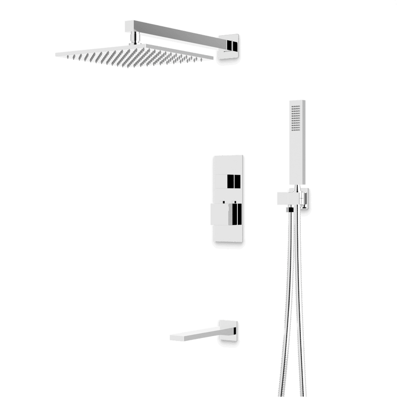 Edge Thermostatic Shower Trim Kit with Wall Mount Shower Head, Hand Shower, Tub Filler - Chrome / Linear image 1