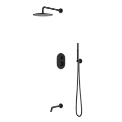 Round Thermostatic Shower Trim Kit with Wall Mount Shower Head, Hand Held Shower, Tub Filler Artos US Matte Black 