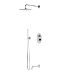 PS120 - Opera Round Thermostatic Shower Trim Kit with Wall Mount Shower Head, Hand Held Shower, Tub Filler Artos US Chrome