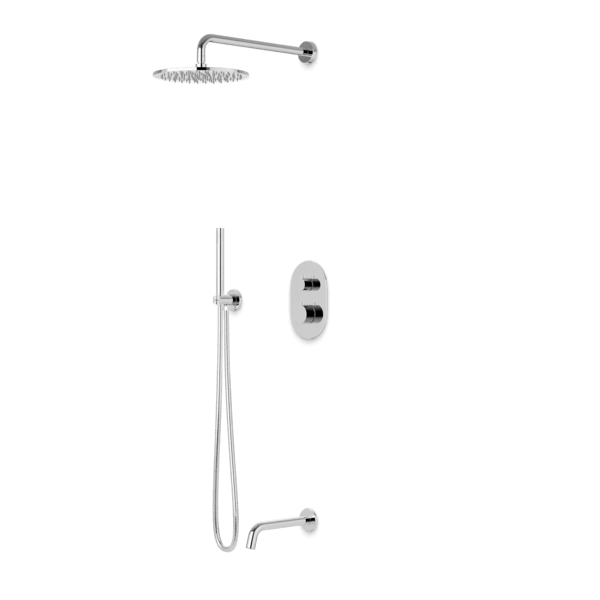PS120 - Opera Round Thermostatic Shower Trim Kit with Wall Mount Shower Head, Hand Held Shower, Tub Filler Artos US Chrome 