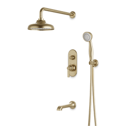 Classic Thermostatic Shower Trim Kit with Hand Shower, Tub Filler - Satin Brass / Linear thumbnail 1