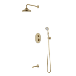 Classic Thermostatic Shower Trim Kit with Wall Mount Shower Head, Hand Held Shower, Tub Filler Artos US Satin Brass 