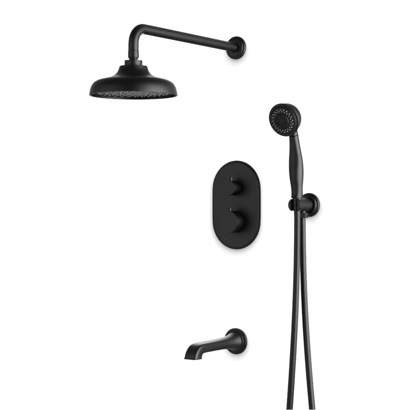 Classic Thermostatic Shower Trim Kit with Hand Shower, Tub Filler - Matte Black / Wide image 1