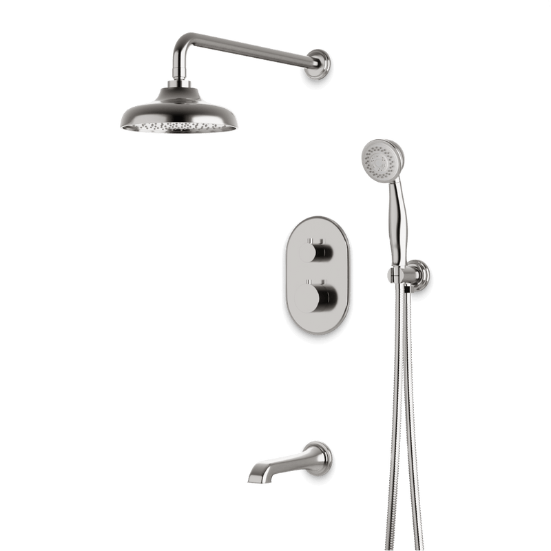 Classic Thermostatic Shower Trim Kit with Hand Shower, Tub Filler - Brushed Nickel / Wide image 1