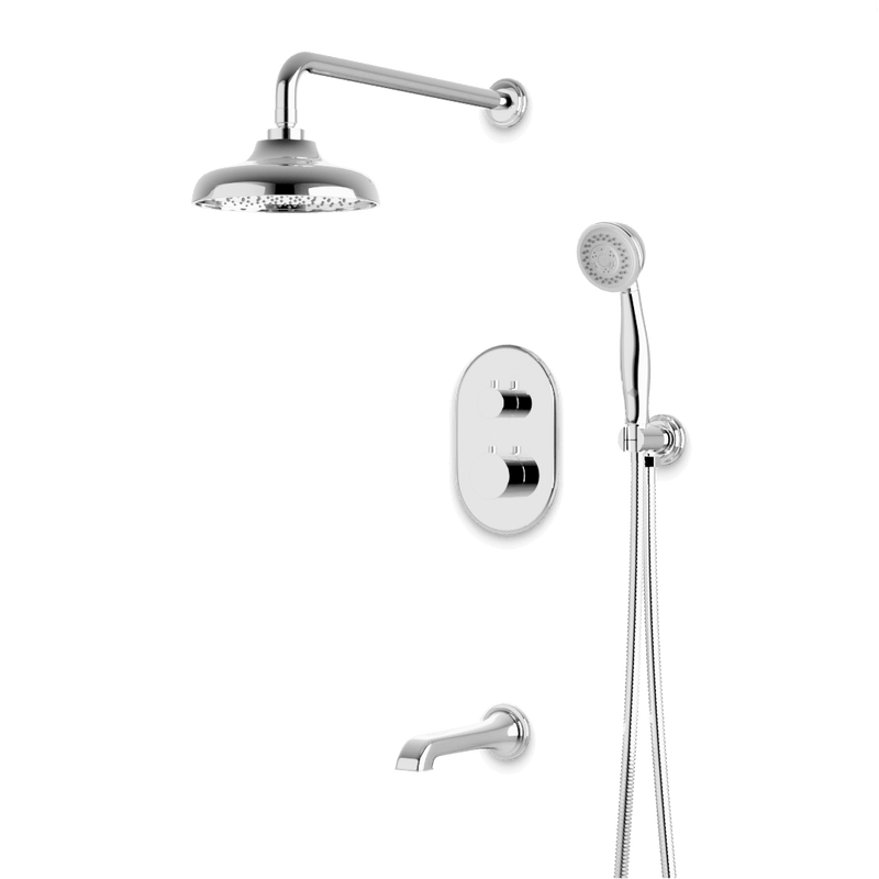 Classic Thermostatic Shower Trim Kit with Hand Shower, Tub Filler - Chrome / Wide image 1