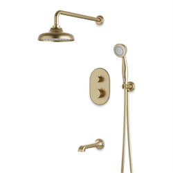 Classic Thermostatic Shower Trim Kit with Hand Shower, Tub Filler - Satin Brass / Wide thumbnail 1